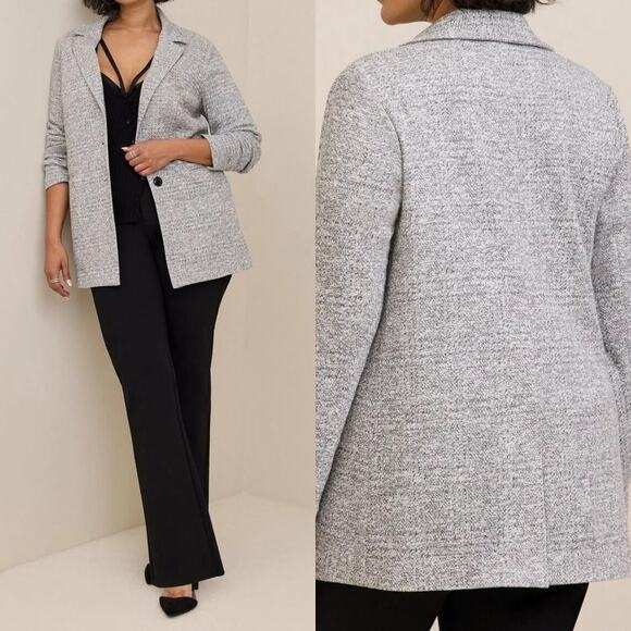 torrid Jackets & Blazers - Torrid Textured Boyfriend Knit Trench Blazer 3X Gray Marled Longline Jacket NEW